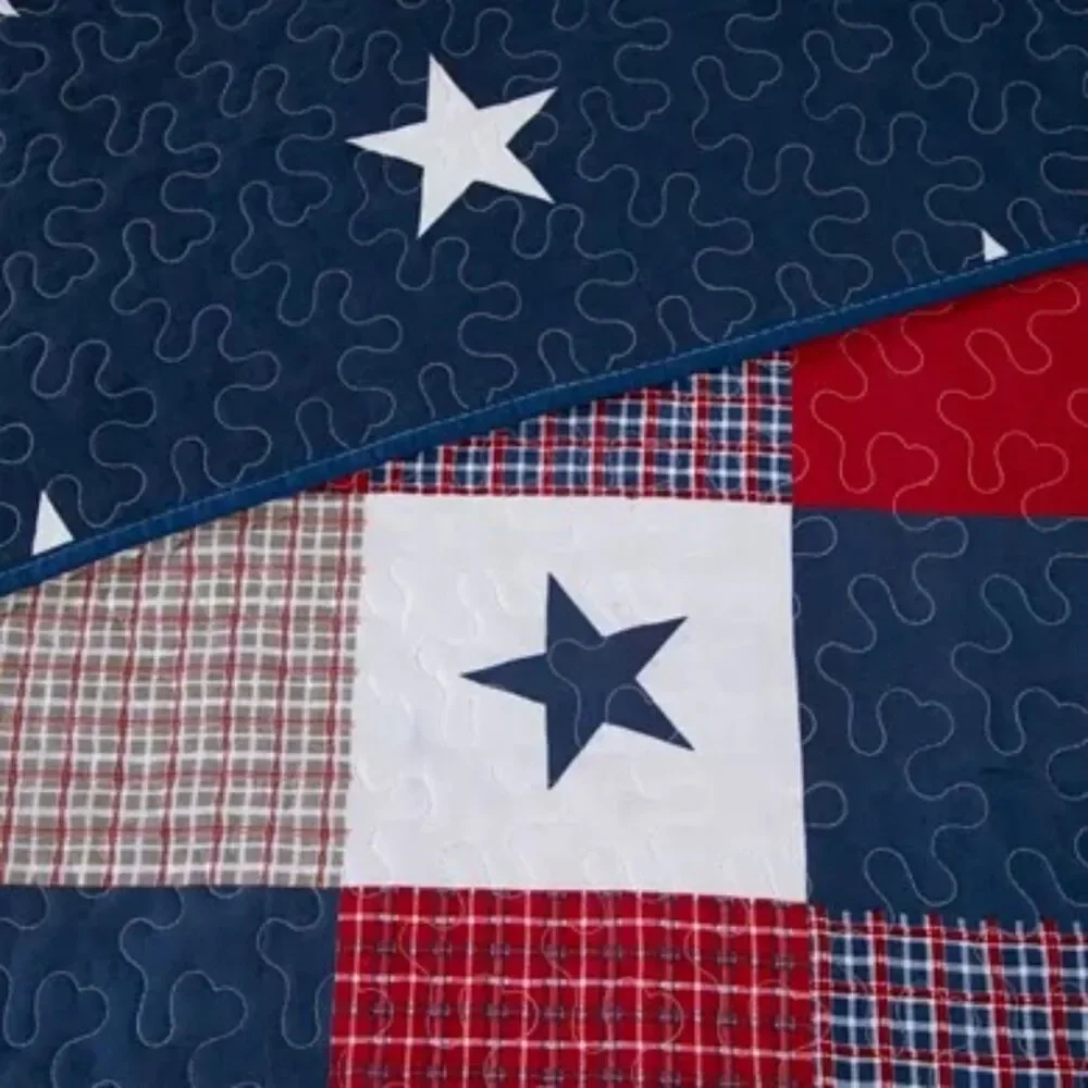 Lavish Home Twin 2-Piece Patriotic Americana Stars Patchwork Quilt Twin Set